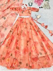 Admiring White Organza Floral Printed Lehenga Choli