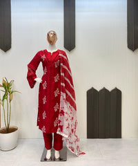 Ravishing Peach Color Embroidery Work Straight Salwar Suit