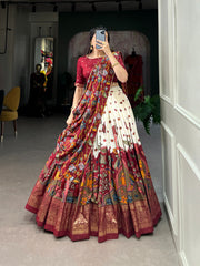 Festive Wear Kalamkari Print Maroon Color Festive Wear Lehenga Choli