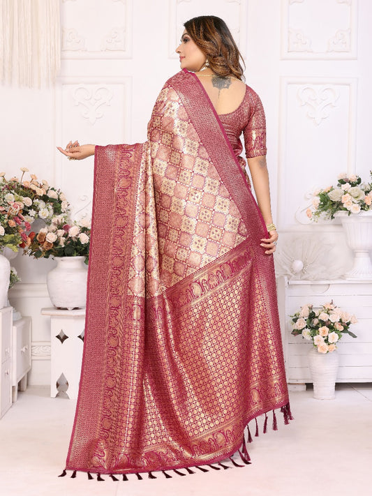 Decent Jari Silk Wine Color Saree