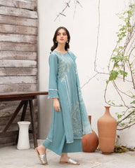 Lovely Blue Roman Silk Sequence Work Palazzo Suit