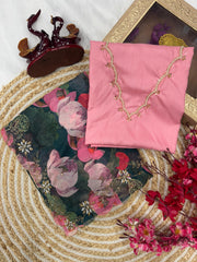 Floral Print Teal Green Color Silk Saree