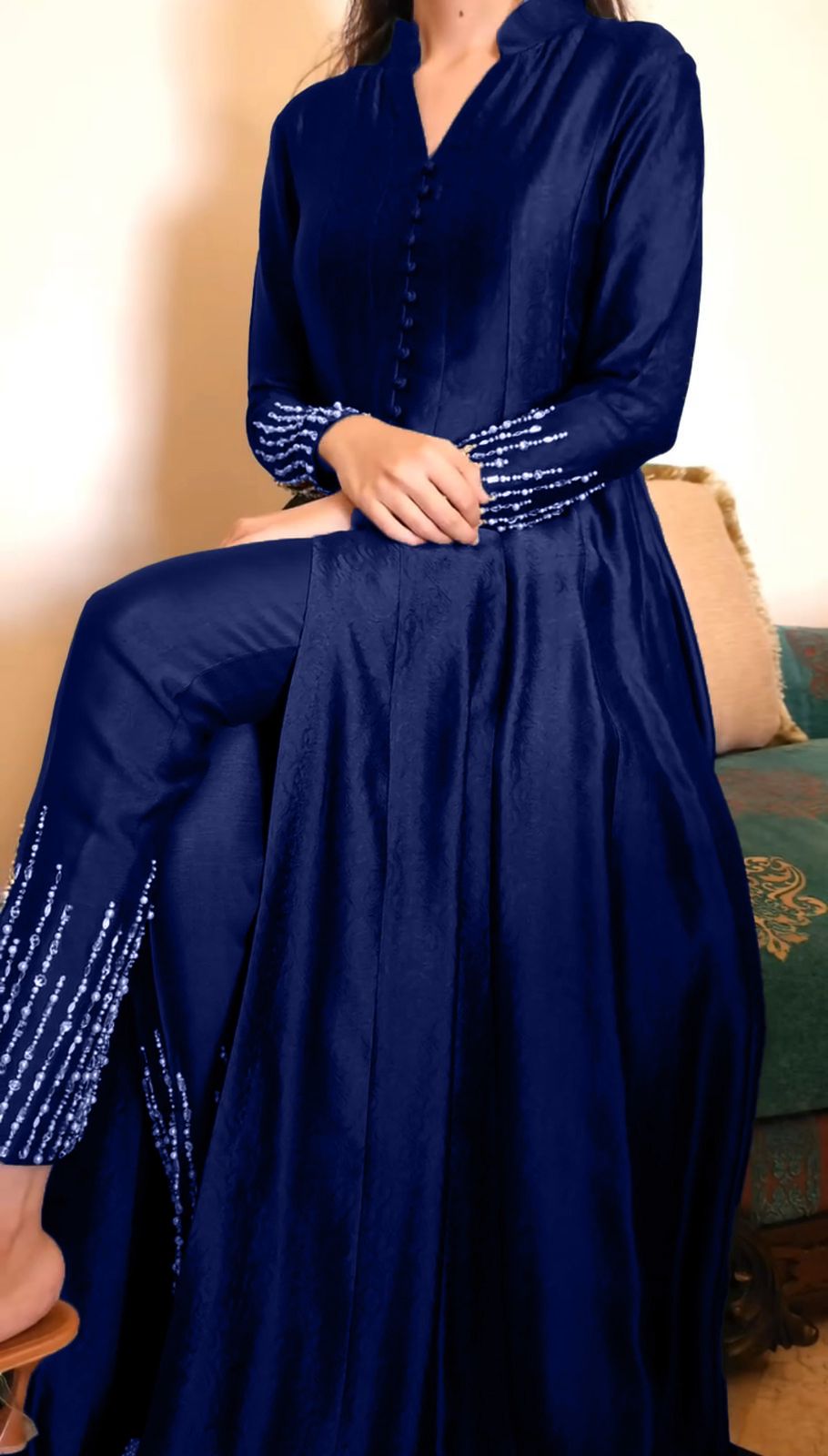 Awesome Chinon Silk Blue Color Top With Pent