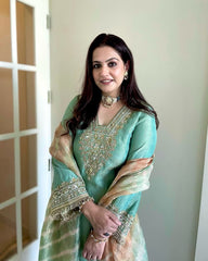 Awesome Embroidery Work Teal Blue Color Salwar Suit