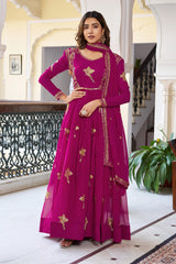 Marvelous Pink Georgette Thread Work Gown