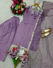 Fantastic Embroidery Work Lavender Color Palazzo Suit