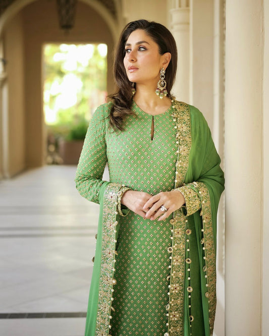 Alluring Green Color Georgette Embroidery Work Anarkali Suit