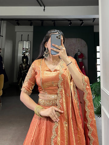 Orange Color Sequence Work Attractive Lehenga Choli