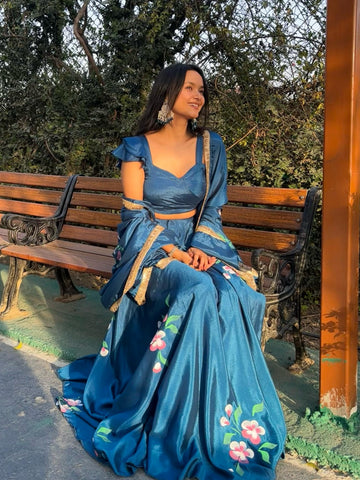 Wonderful Chinon Silk Blue Color Lehenga Choli