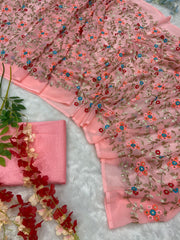 Multi Sequence Work Pink Color Saree