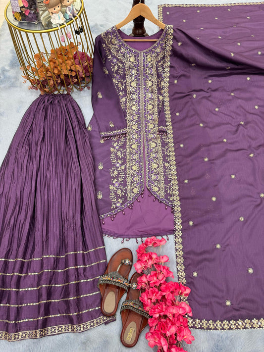 Superhit Chinon Silk Purple Color Sharara Suit