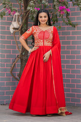 Captivating Pure Bandhrej Orange Color Gown
