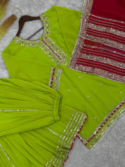 Captivating Embroidery Thread Work Green Color Palazzo Suit