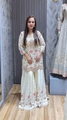 Demanding Sequence And Thread Work White Color Sharara suit
