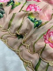 Preferable Soft Organza Peach Color Designer Saree