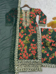Preferable Green Color Palazzo With Dupatta Suit
