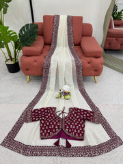 Fantastic Thread With Sequence Work White Color Designer Saree