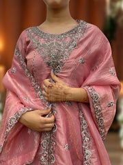 Wonderful Gold Crush Silk Pink Color Top With Plazzo