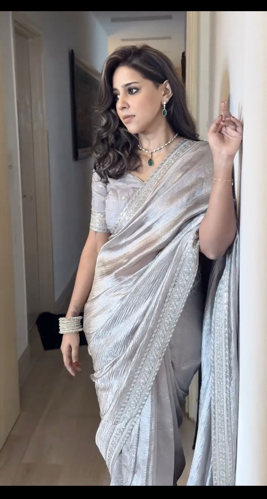 Glorious Sequins And Embroidery Work Grey Color Designer Saree