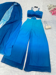 Unique Double Shaded Blue Color Palazzo Top With Shrug