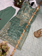 Gorgeous Pista Color Silk Embroidered Anarkali Suit