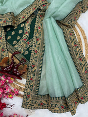 Banarashi Crush Pista Color Lovely Saree