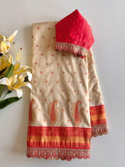 Lovely Paithani Silk Cream Color Saree