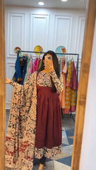 Ravishing Peach Rayon Cotton Kalamkari Print Gown