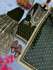 Designer Maroon Georgette Sequence Work Sharara Suit