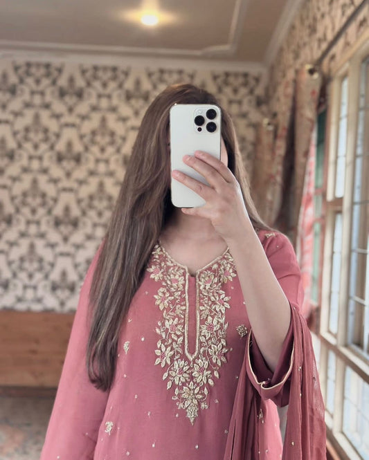 Exclusive Pink Georgette Sequence Work Straight Suit