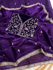 Purple Color Jimmy Choo Zari Embroidery Work Designer Saree