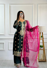 Graceful Silk Green Color Palazzo Suit