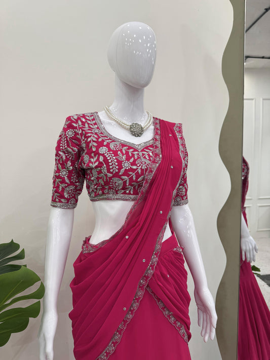 Ready To Wear Pink Color Lehenga Saree