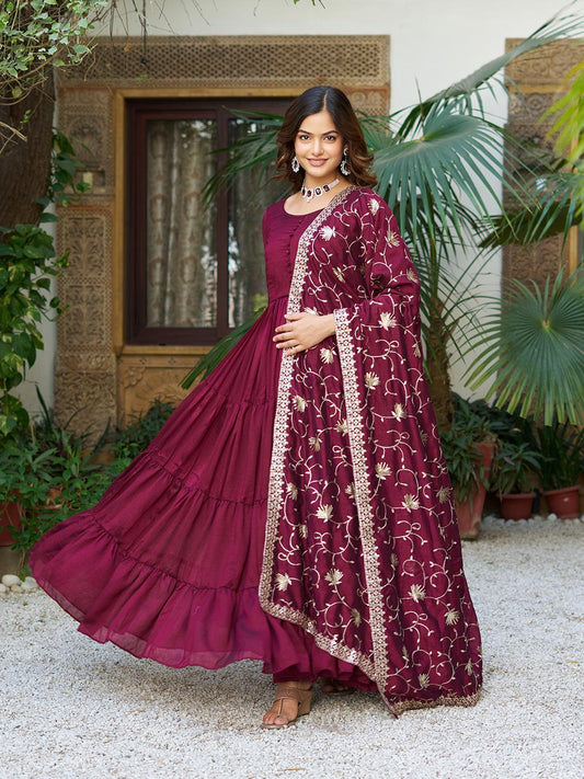 Function Wear Vichitra Silk Marron Color Gown