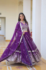 Traditional wear Sequence Work Purple Color Lehenga Choli