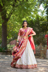 Occasion Wear Weaving Zari Work White Color Lehenga Choli