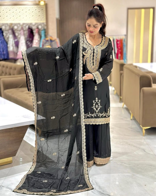 Attractive Sequence Work Black Color Palazzo Suit