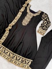 Classy Embroidery Work Black Color Anarkali Suit