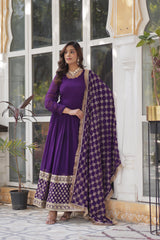 Adorable Embroidery Sequins Work Purple Color Gown
