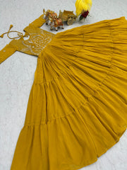 Glorious Sequence Work Yellow Color Long Gown