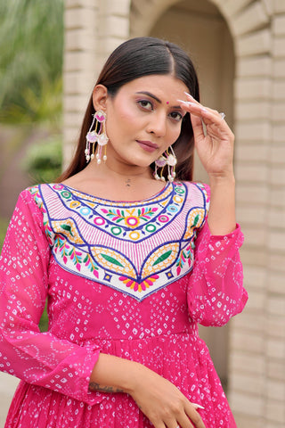 Ravishing Pink Georgette Embroidery Work Gown