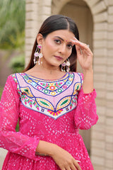 Ravishing Pink Georgette Embroidery Work Gown