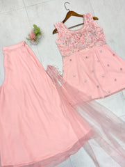 Good Looking Embroidery Work Peach Color Sharara Suit