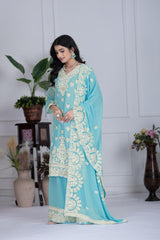 Elegant Embroidered Sky Blue Color Palazzo Suit Set
