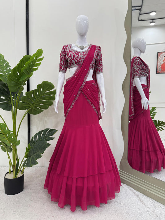 Ready To Wear Pink Color Lehenga Saree