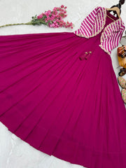 Gorgeous Pink Georgette Embroidery Sequence Koti With Gown