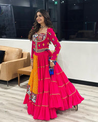 Exclusive Pink Georgette Mirror Work Lehenga Choli
