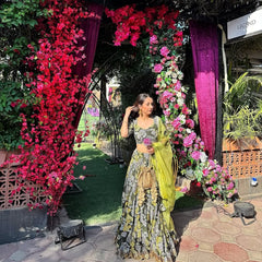 Captivating Chinon Silk Green Color Flower Print Lehenga Choli