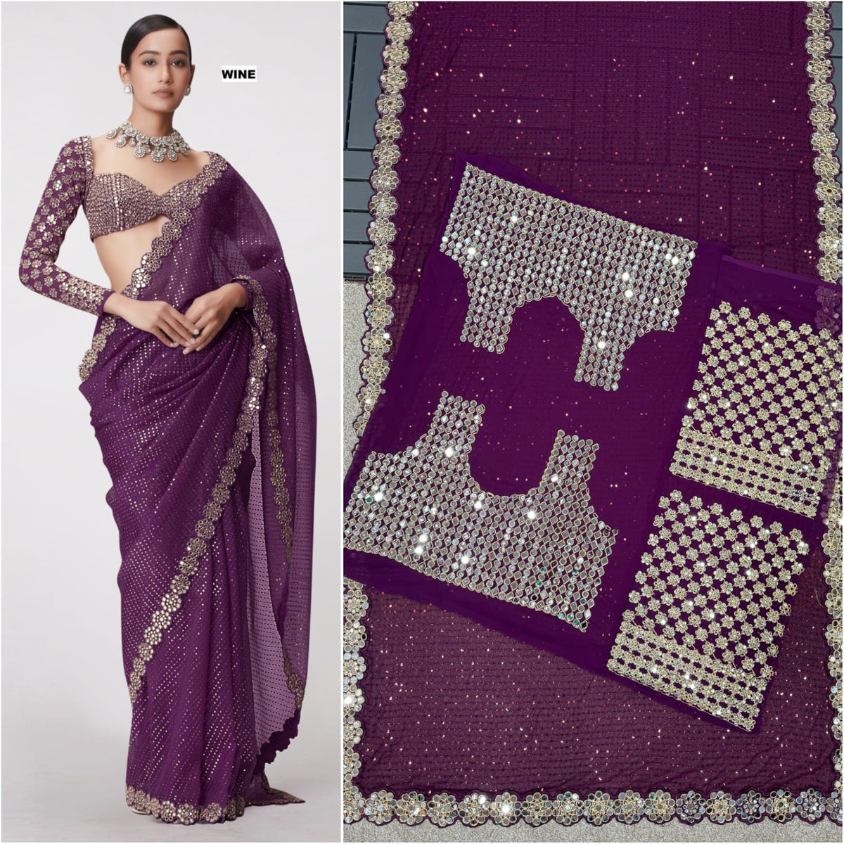 Fantastic Georgette Original Mirror Purple Color Saree