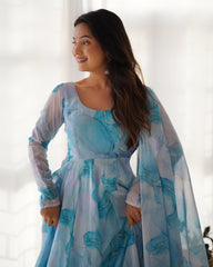 Sky Blue Color Organza Silk Anarkali Suit